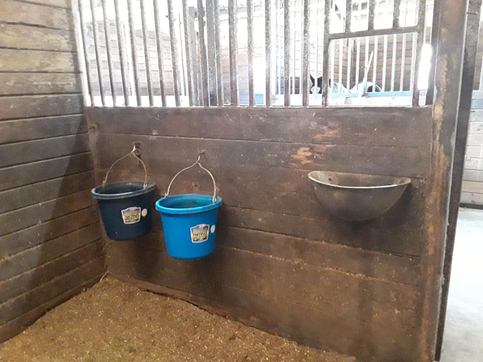 Stall with water buckets